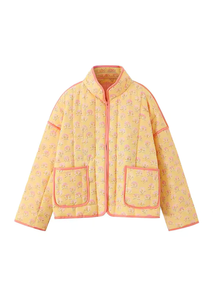 Veste Florale Matelassée | Col Montant | Coupe Relaxée