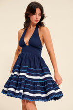 Load image into Gallery viewer, Striped Halterneck Mini Dress | Flared Skirt | Cotton Blend
