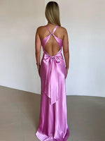 Load image into Gallery viewer, Clarté Satin Halter Neck Gown | Twist Front | Floor Length | Slim Fit

