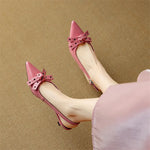Load image into Gallery viewer, Pointed Toe Slingback Heels | Genuine Leather | Bow Detail
