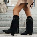 Load image into Gallery viewer, Lueur Fringe Mid-Calf Western Boots | Pointed Toe | Block Heel
