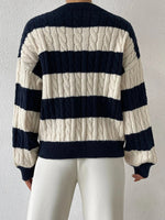 Load image into Gallery viewer, Striped Cable Knit V-Neck Sweater | Relaxed Fit Pullover
