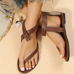 Load image into Gallery viewer, Strappy Ankle-Wrap Flat Sandals in Faux Leather
