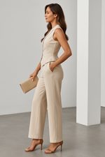 Load image into Gallery viewer, Sleeveless Waistcoat and Wide Leg Trousers Set | Summer Suiting
