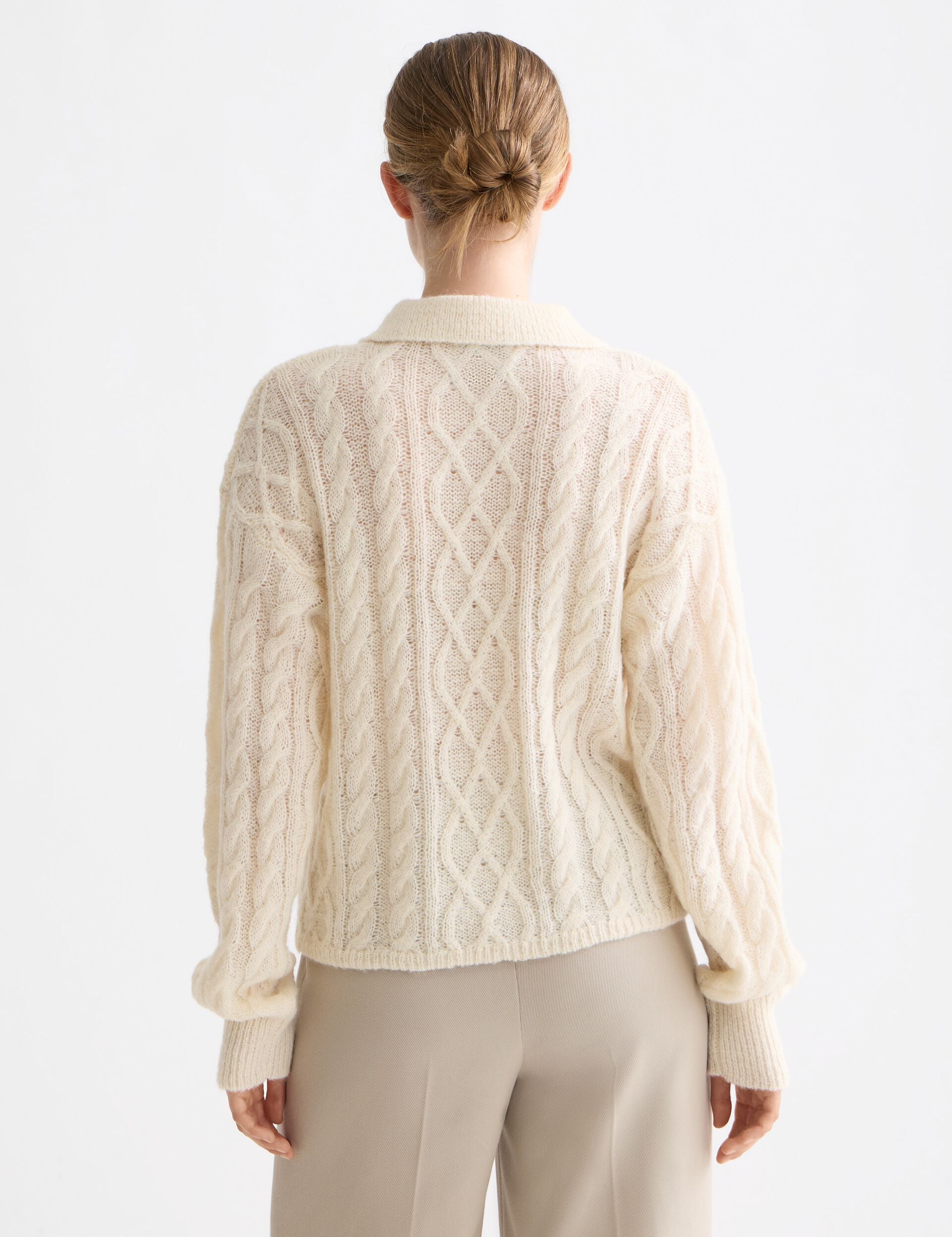 Pull en Maille Cable | Mélange Mohair et Laine | Col Polo