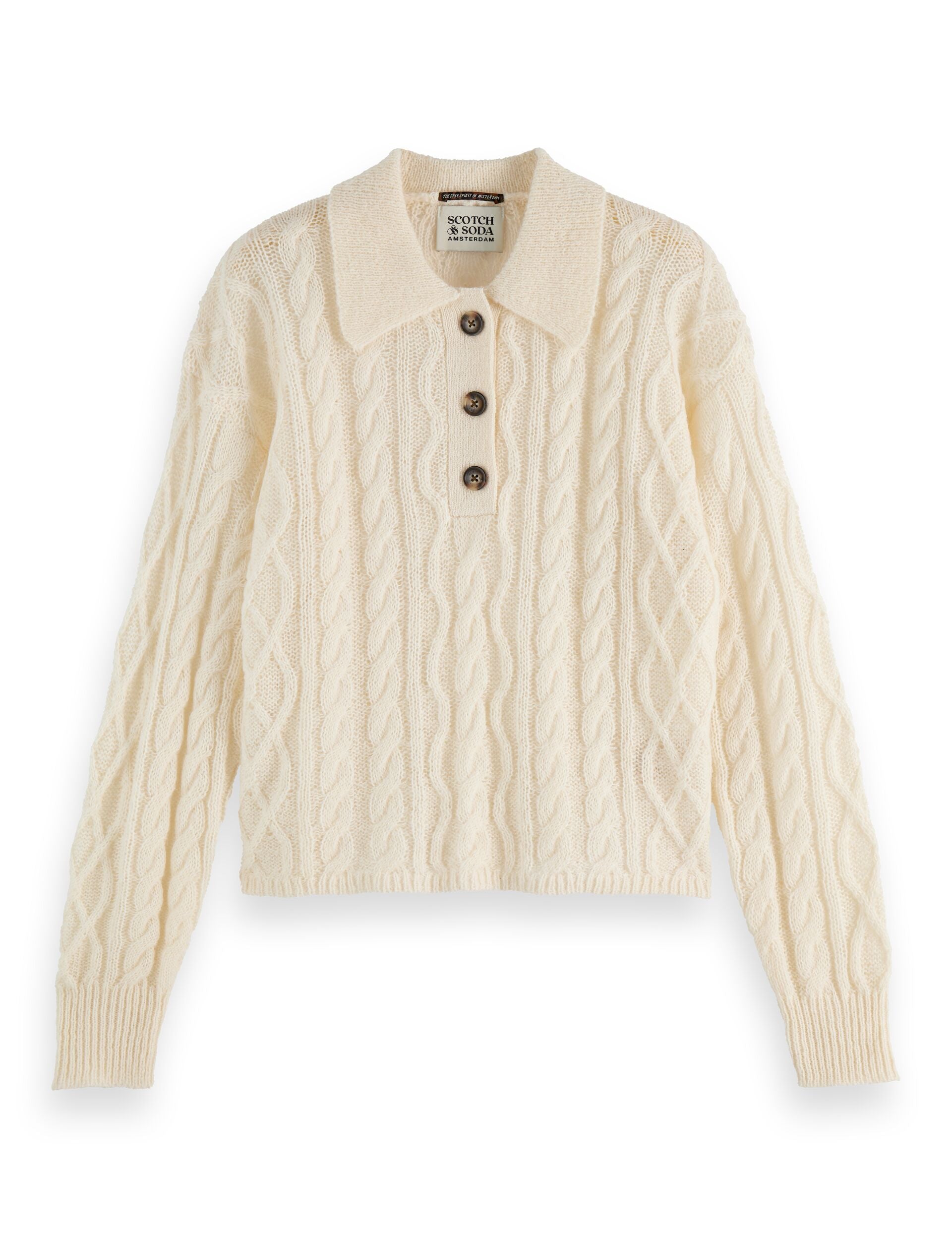 Pull en Maille Cable | Mélange Mohair et Laine | Col Polo