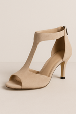 Load image into Gallery viewer, Suede Peep Toe Sandals | Mid Heel | Back Zip
