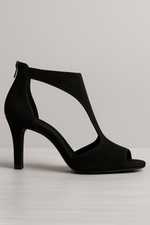 Load image into Gallery viewer, Suede Peep Toe Sandals | Mid Heel | Back Zip
