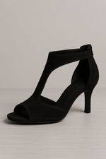 Load image into Gallery viewer, Suede Peep Toe Sandals | Mid Heel | Back Zip
