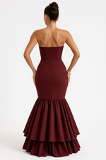 Load image into Gallery viewer, Strapless Ruffle Maxi Dress | High Slit and Bodycon Fit
