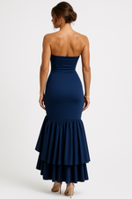 Load image into Gallery viewer, Strapless Ruffle Maxi Dress | High Slit and Bodycon Fit
