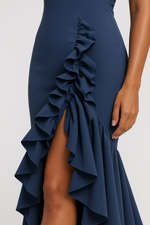 Load image into Gallery viewer, Strapless Ruffle Maxi Dress | High Slit and Bodycon Fit
