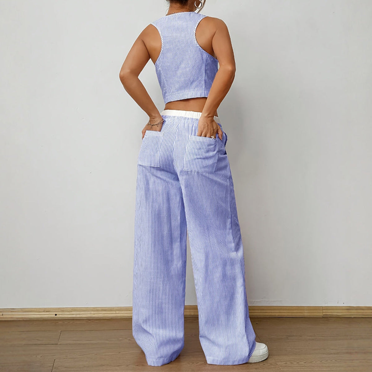 Ensemble Gilet Sans Manches Rayé et Pantalon Large | Resort Été