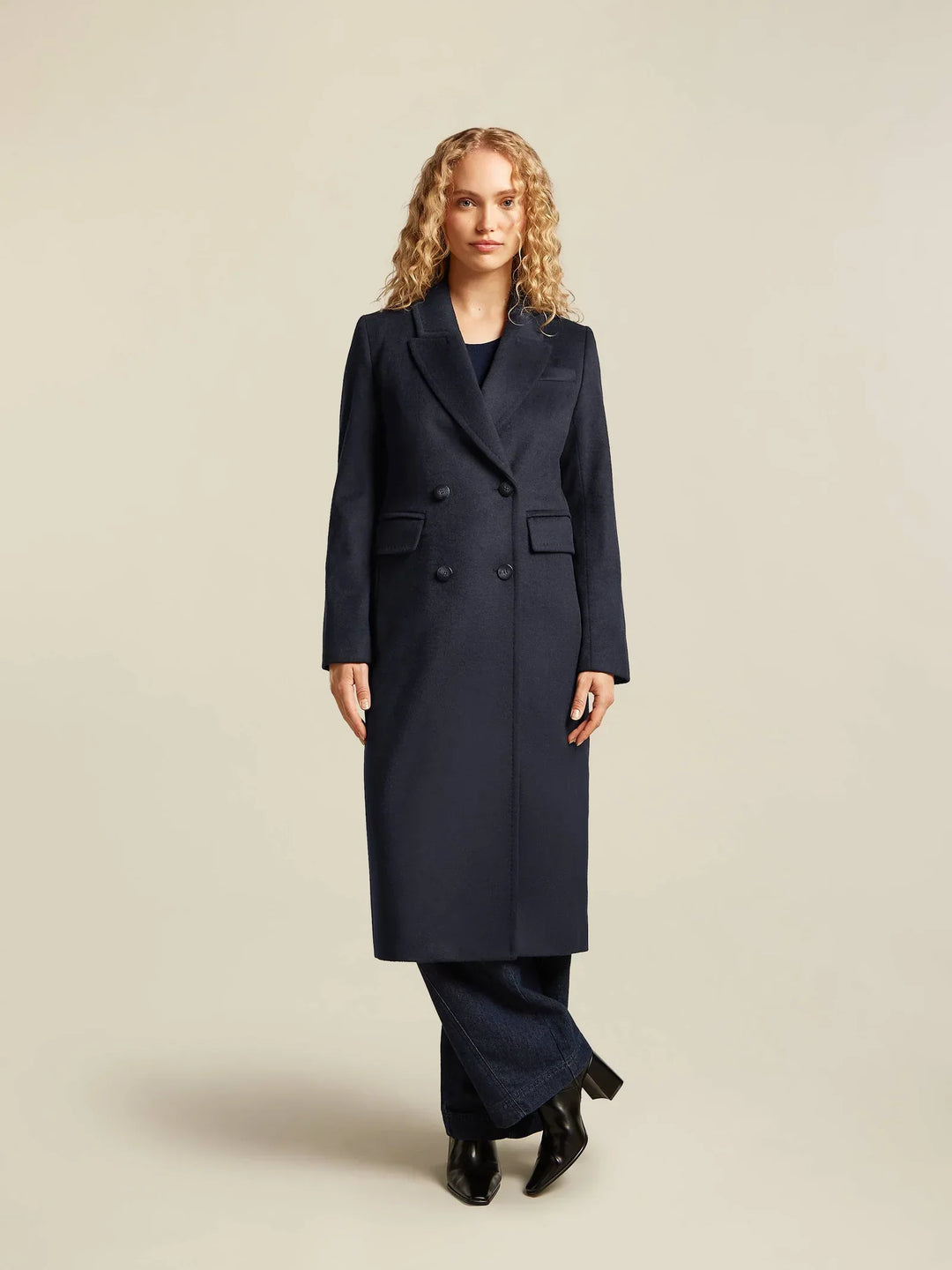 Wool Blend Long Coat | Double Breasted | Classic Silhouette