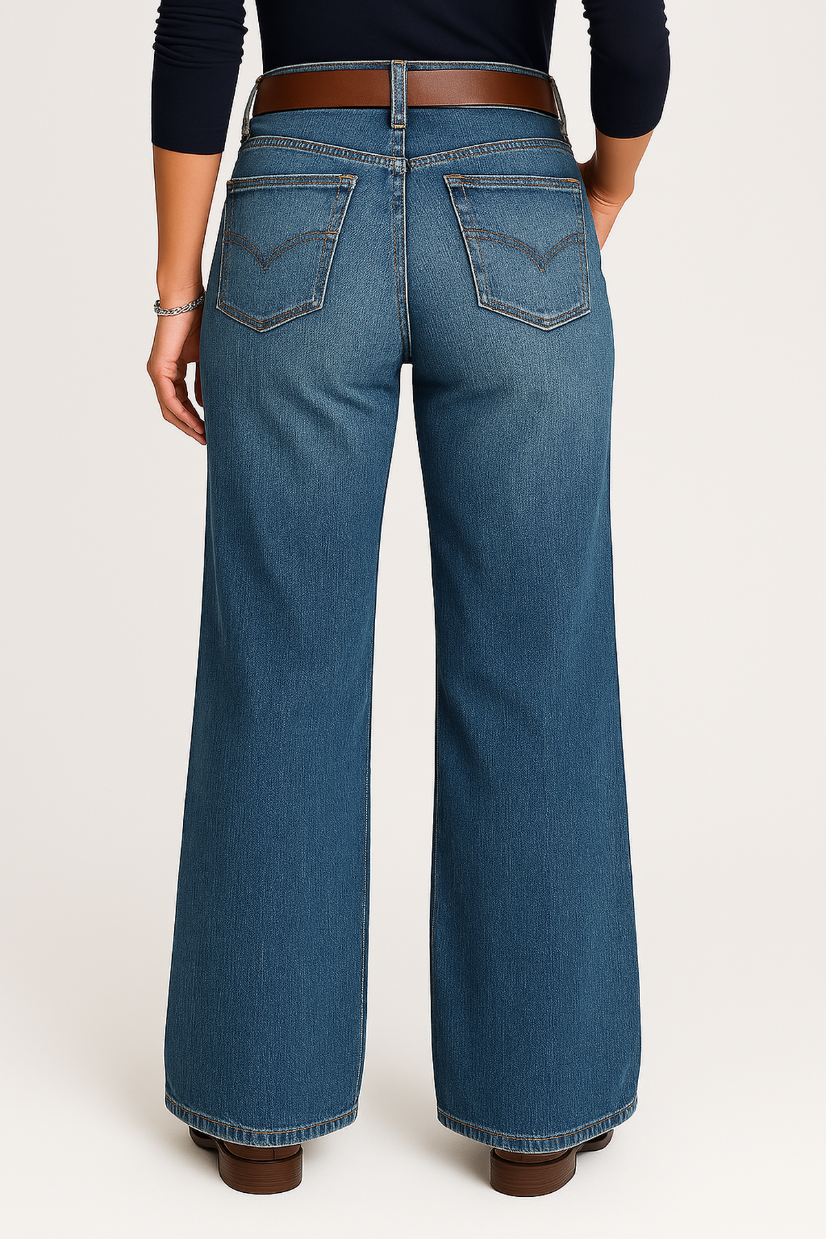 Jeans Denim Large Jambe Haute | Coupe Régulière
