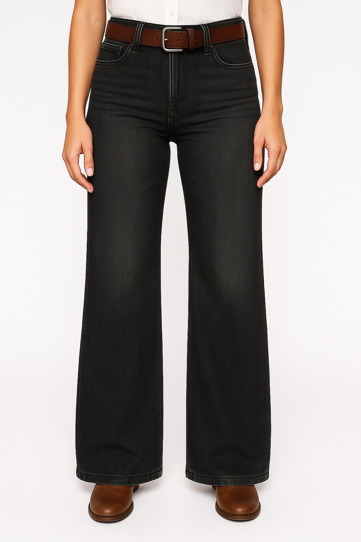 Jeans Denim Large Jambe Haute | Coupe Régulière