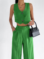 Load image into Gallery viewer, Waistcoat and Pleated Wide Leg Trousers Set | Cotton Linen Blend
