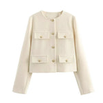 Load image into Gallery viewer, Women’s Cropped Jacket | Gold Button Detail | Structured Polyester Blend

