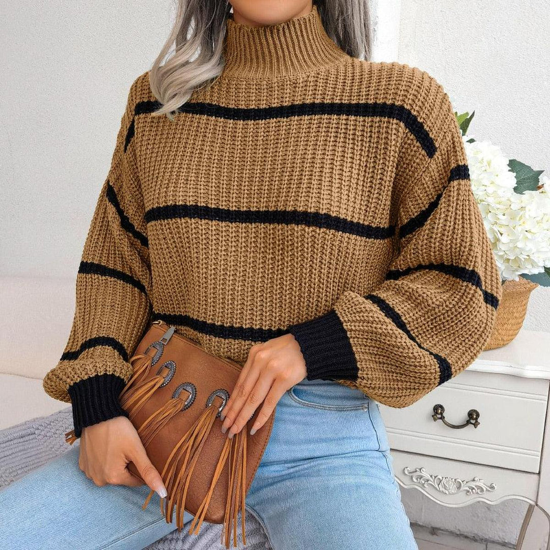 Striped Knit Sweater | High Neck | Relaxed Fit