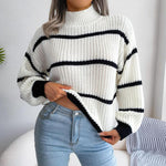 Load image into Gallery viewer, Striped Knit Sweater | High Neck | Relaxed Fit
