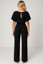 Load image into Gallery viewer, Wide Leg Short Sleeve Jumpsuit | Waist Tie | Boat Neck | Regular Fit
