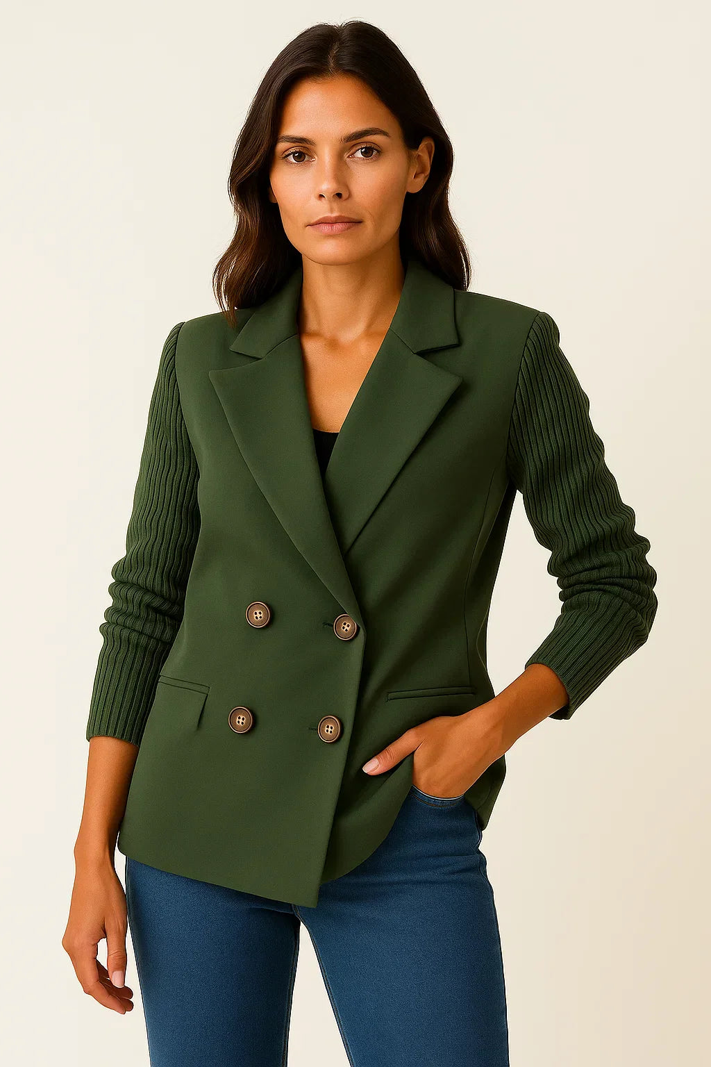 Métier Knit-Sleeve Blazer | Double-Breasted Wool Blend