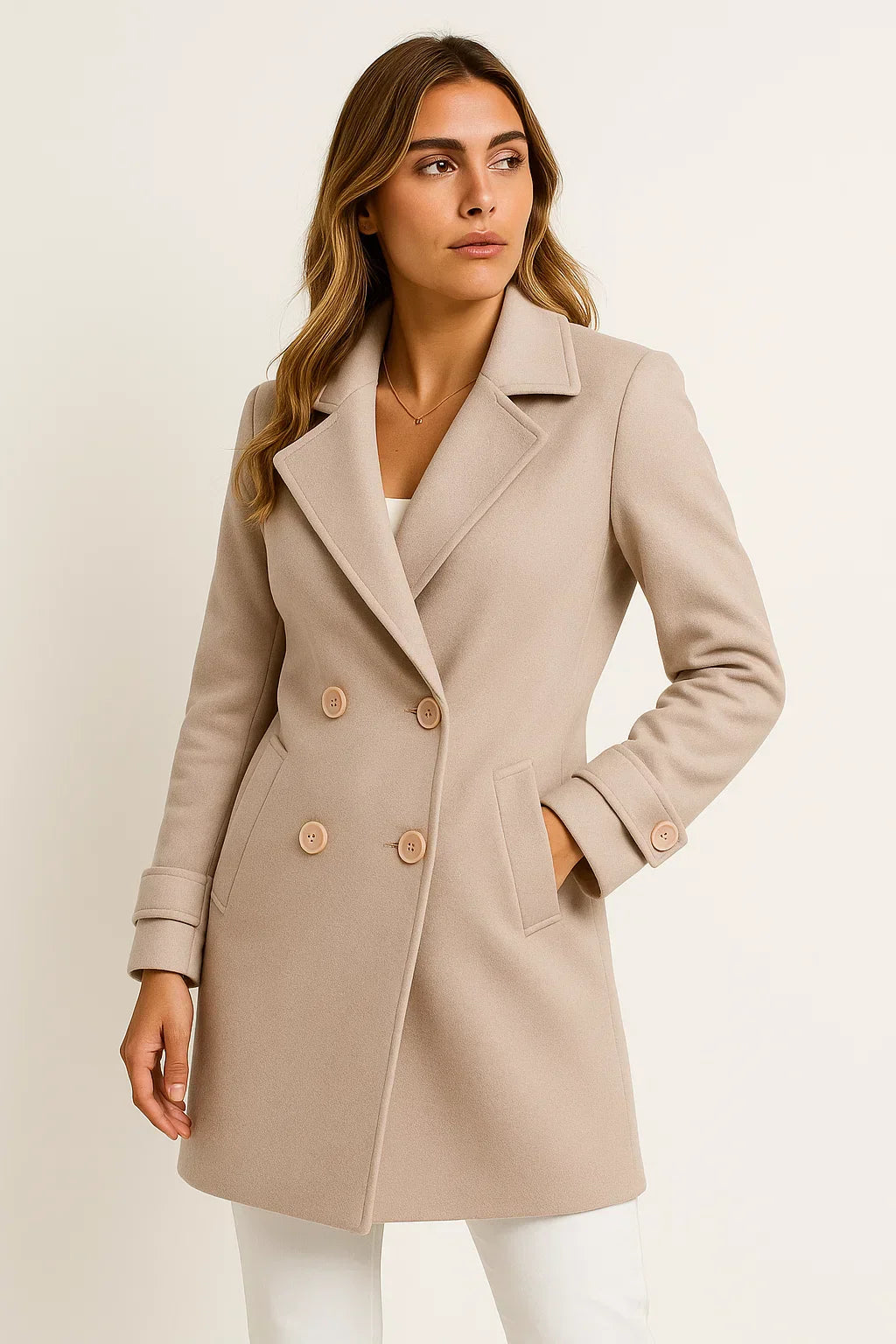 Double-Breasted Wool Blend Coat | Structured A-Line | Amouvelle Fondamentale
