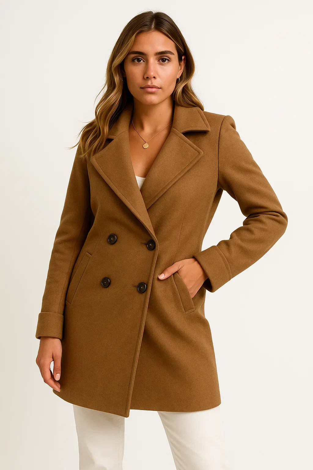 Double-Breasted Wool Blend Coat | Structured A-Line | Amouvelle Fondamentale