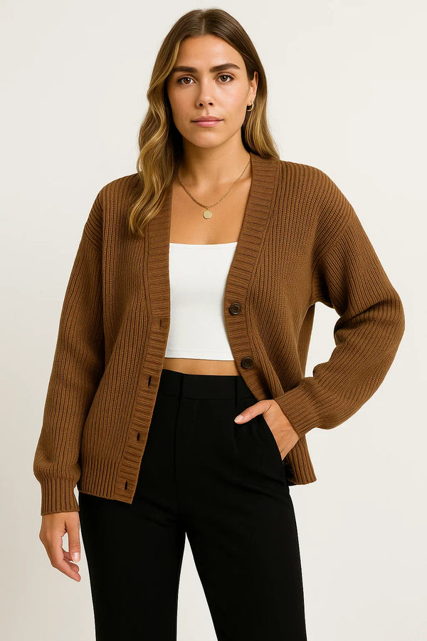 Fondamentale Knit Cardigan | Ribbed V-Neck Button Design