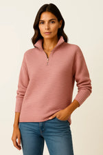 Load image into Gallery viewer, Half Zip Ribbed Pullover | Stand Collar | Relaxed Fit
