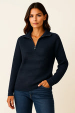 Load image into Gallery viewer, Half Zip Ribbed Pullover | Stand Collar | Relaxed Fit
