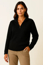 Load image into Gallery viewer, Half Zip Ribbed Pullover | Stand Collar | Relaxed Fit
