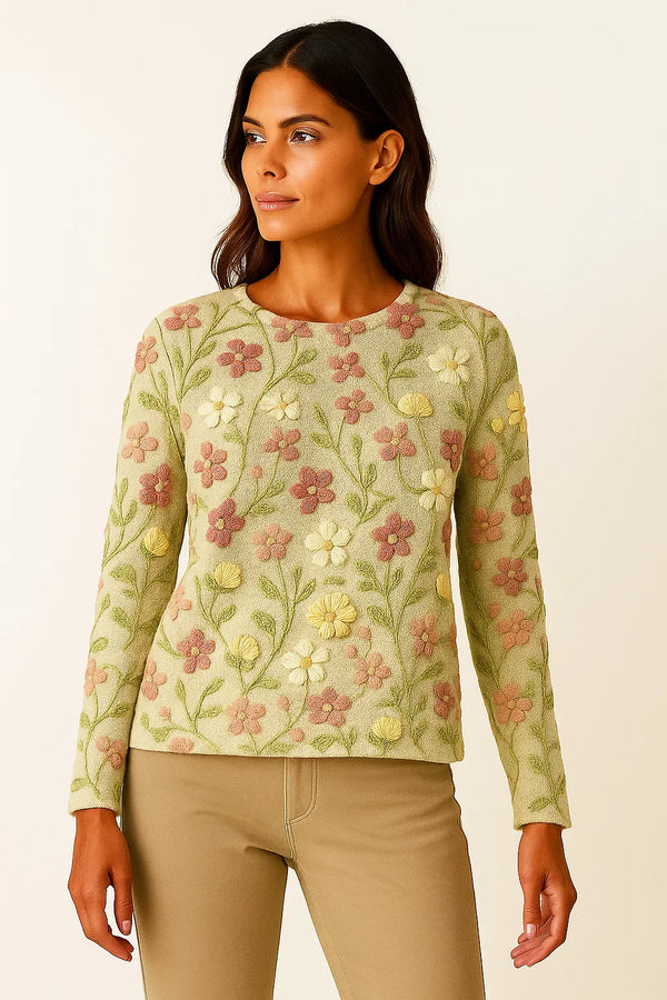 Floral Embroidered Sweater | Soft Knit | Crew Neck