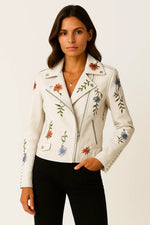 Load image into Gallery viewer, Embroidered Faux Leather Biker Jacket | Zip Closure | Tailored Fit
