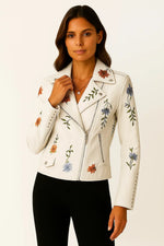 Load image into Gallery viewer, Embroidered Faux Leather Biker Jacket | Zip Closure | Tailored Fit
