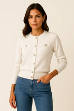 Load image into Gallery viewer, Women’s Wool-Cotton Cardigan | Pearl Button Knit | Regular Fit
