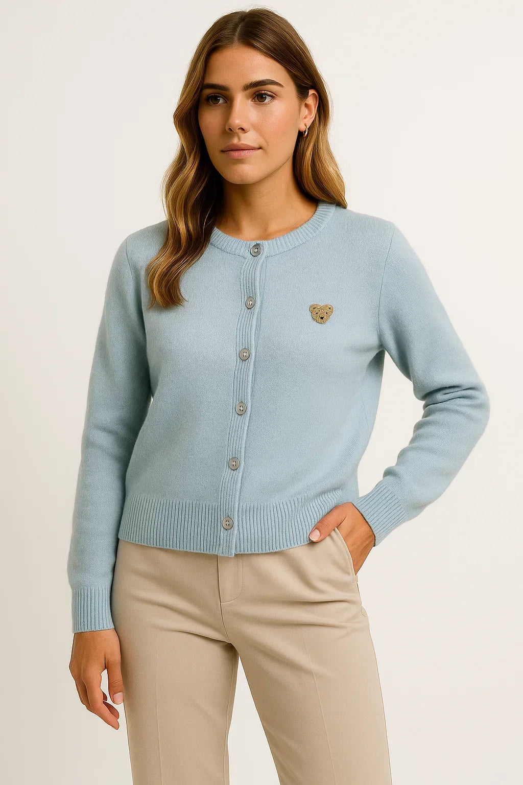 Cardigan brodé à boutons | Coton mélangé | Coupe regular