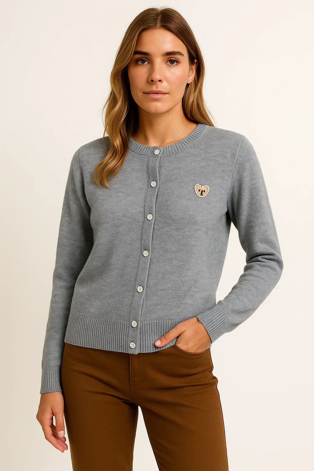 Cardigan brodé à boutons | Coton mélangé | Coupe regular