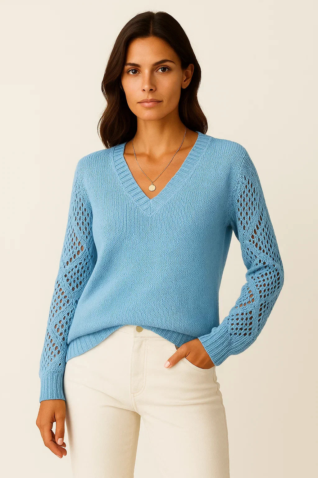 Clarté Open-Knit V-Neck Sweater | Lightweight Cotton Blend | Relaxed Fit