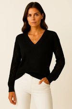 Load image into Gallery viewer, Clarté Open-Knit V-Neck Sweater | Lightweight Cotton Blend | Relaxed Fit
