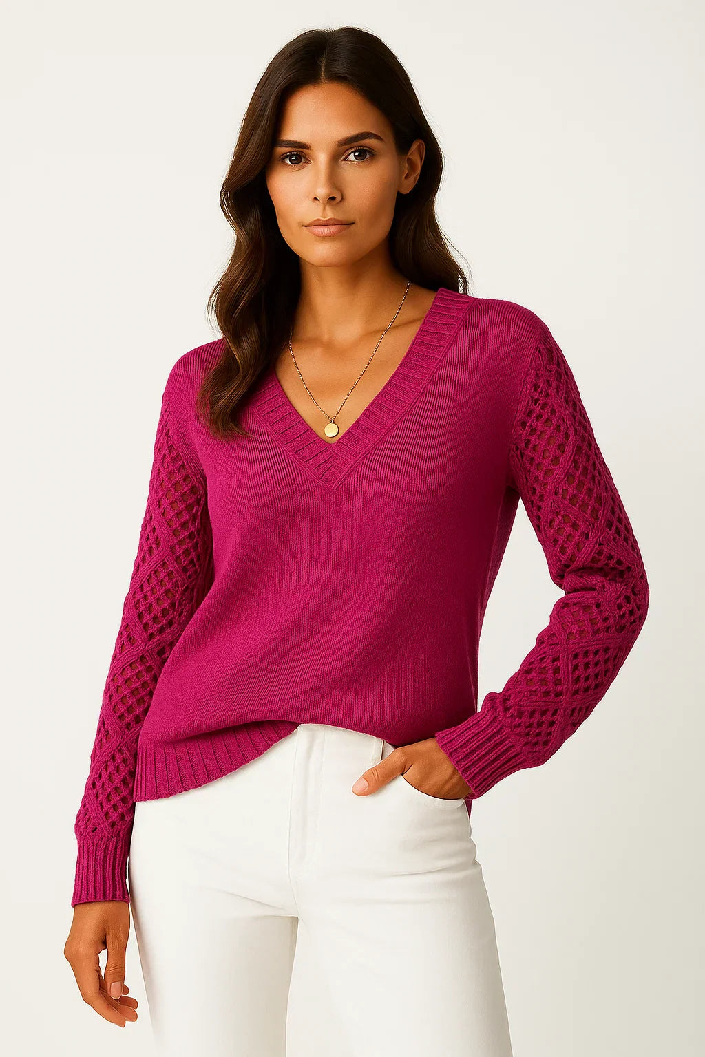 Clarté Open-Knit V-Neck Sweater | Lightweight Cotton Blend | Relaxed Fit
