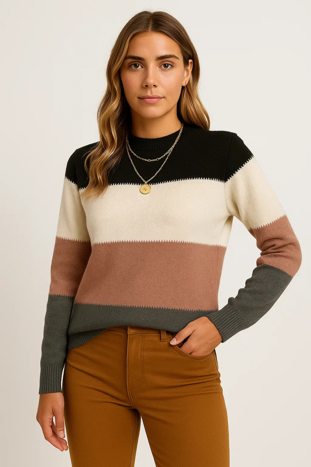 Pull en Mélange de Laine Rayé | Col Montant | Coupe Relaxe