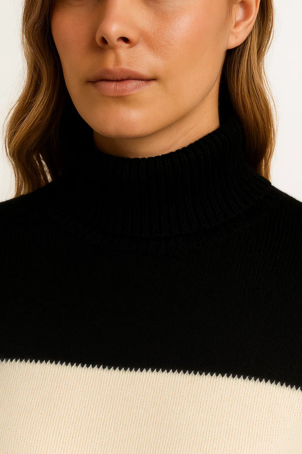 Wool-Blend Striped Sweater | Mock Neck | Relaxed Fit