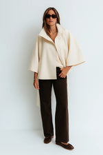 Load image into Gallery viewer, Cape Jacket with Belt | Stand Collar | Autumn Winter Layering
