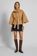 Load image into Gallery viewer, Cape Jacket with Belt | Stand Collar | Autumn Winter Layering
