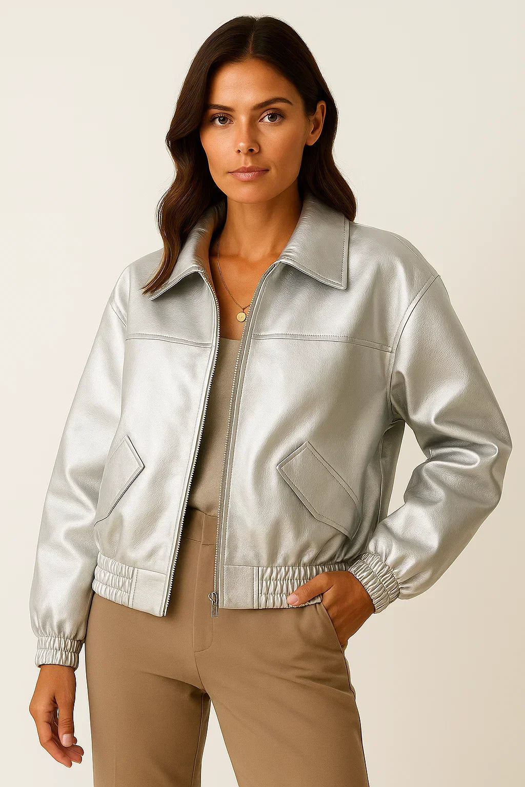 Veste en Faux Cuir Zippée | Coupe Relaxée Courte