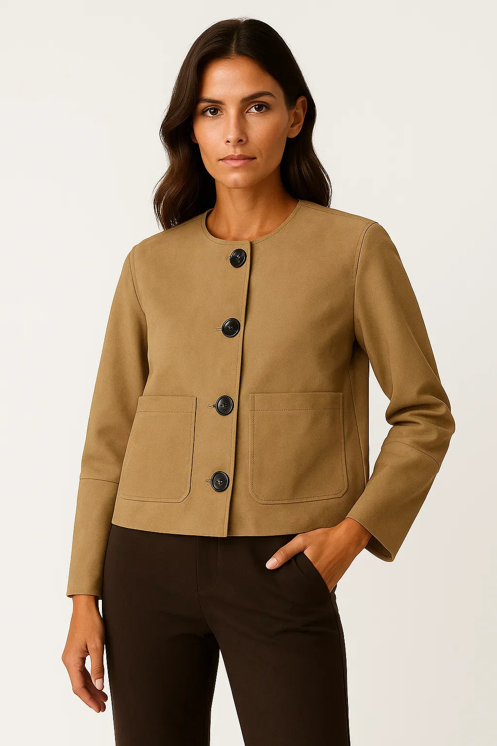 Cropped Suede Jacket | Button Front Minimalist Design
