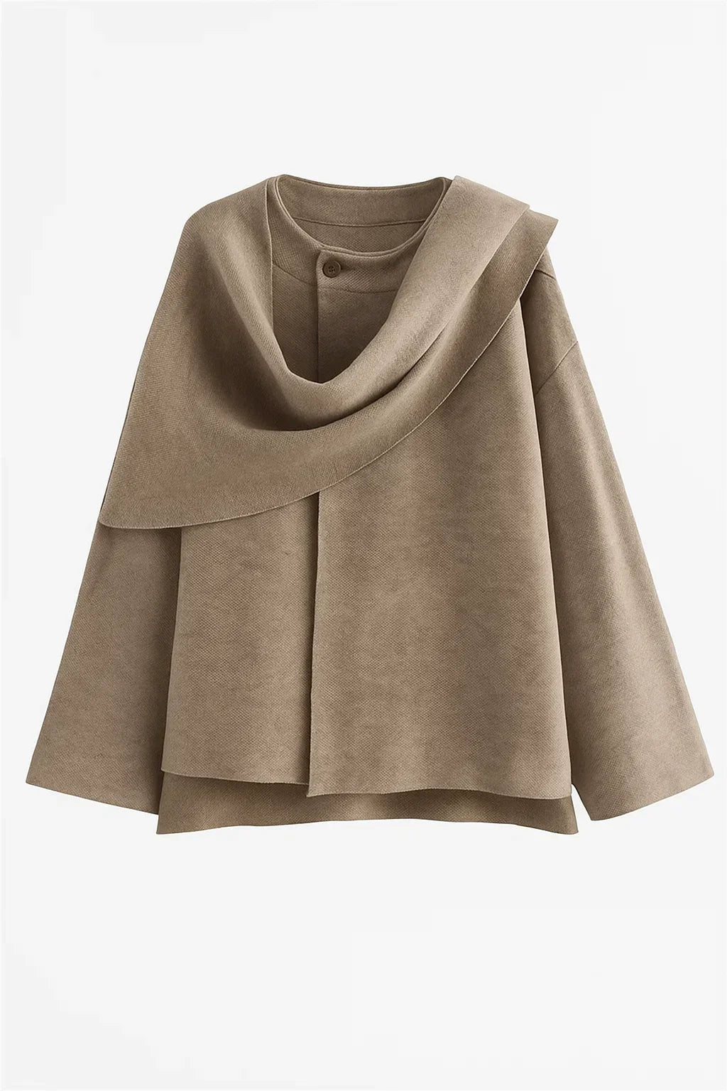 Manteau Asymétrique en Laine | Design Col Scarf