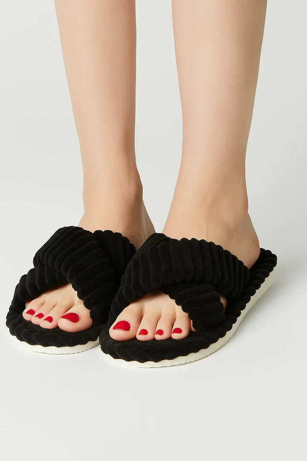 Fondamentale Corduroy Cross-Band Slippers | Plush Sole | Indoor Comfort