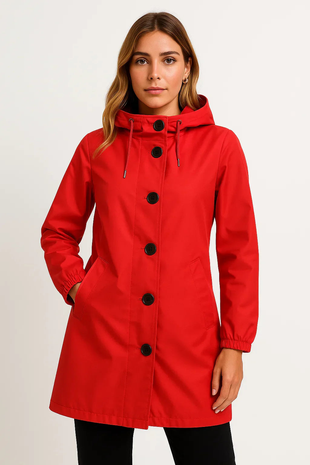 Women's Hooded Rain Jacket | Water-Repellent Long Coat | Lightweight Fit